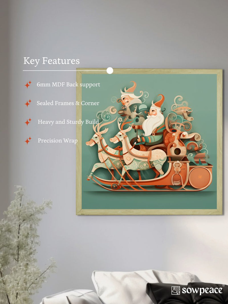 Sowpeace: Santa & Reindeer – Premium Wall Art Wonderland – Handcrafted Indian-Inspired Prints for Stylish Holiday Decor – view 6