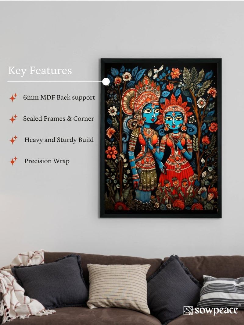 Sowpeace Serenity: Handcrafted Krishna & Radha's Bliss – Premium Indian-Inspired Canvas Wall Print for Spiritual Home Decor – view 6
