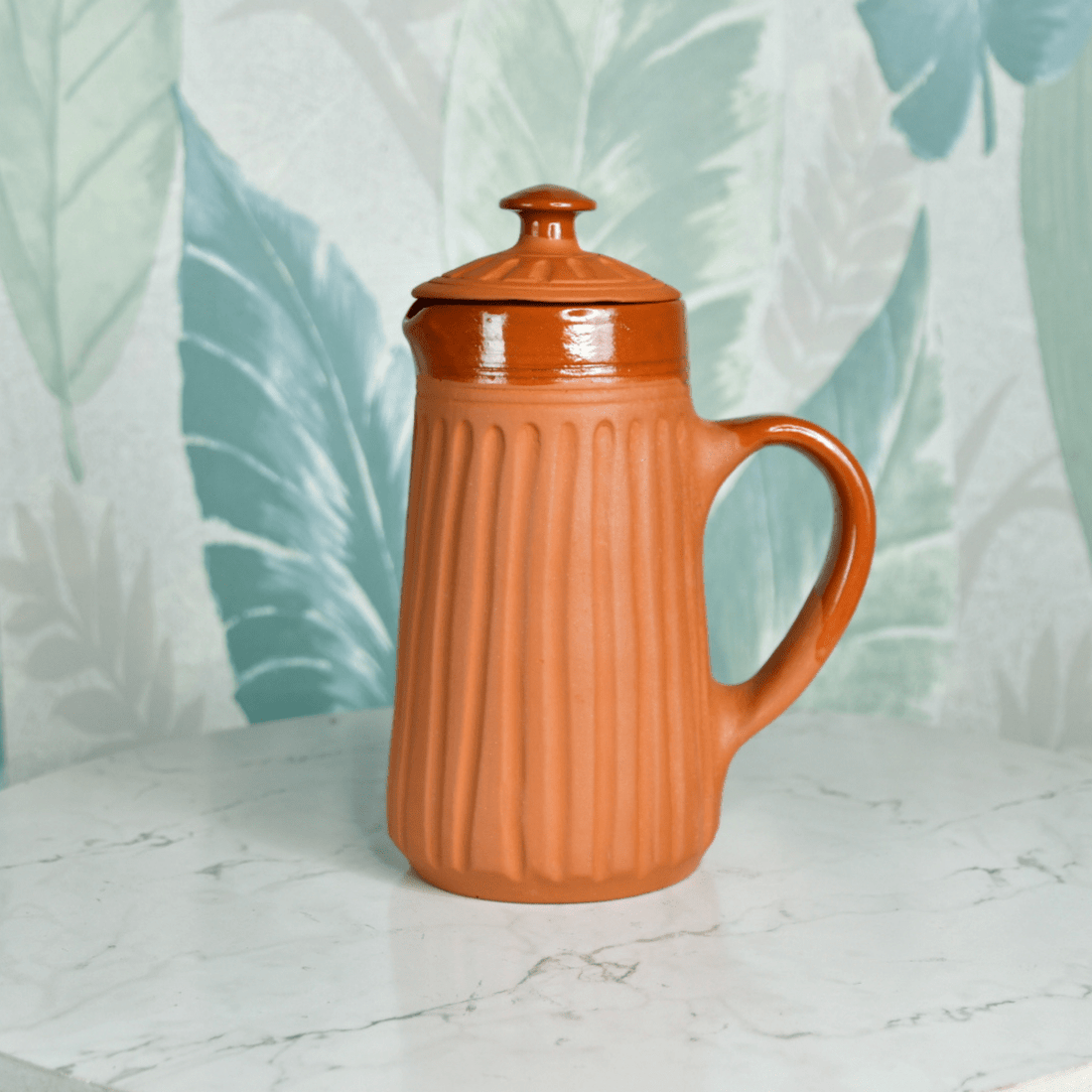 Sowpeace Small Terracotta Ceramic Pitcher with Lid – Handcrafted Mini Water Jug for Rustic Kitchen & Table Décor – 1000ml - Sowpeace -