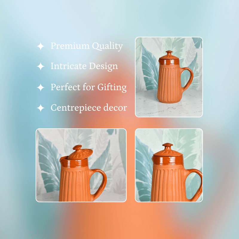 Sowpeace Small Terracotta Ceramic Pitcher with Lid – Handcrafted Mini Water Jug for Rustic Kitchen & Table Décor – 1000ml – view 7