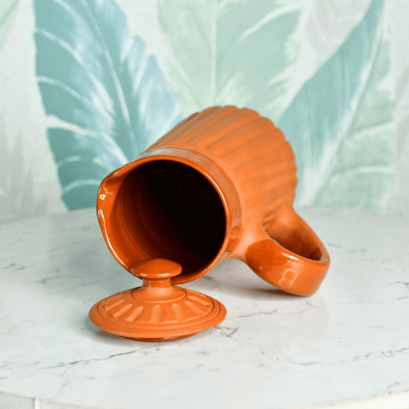 Sowpeace Small Terracotta Ceramic Pitcher with Lid – Handcrafted Mini Water Jug for Rustic Kitchen & Table Décor – 1000ml – view 2