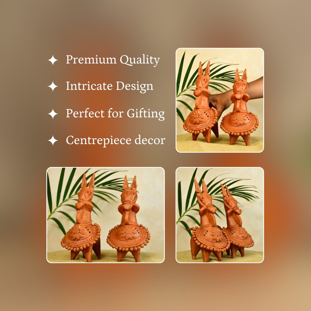 Sowpeace Terracotta Kathakali Horse: Artisan Tabletop Decor - Sowpeace - Animal - New Arrivals