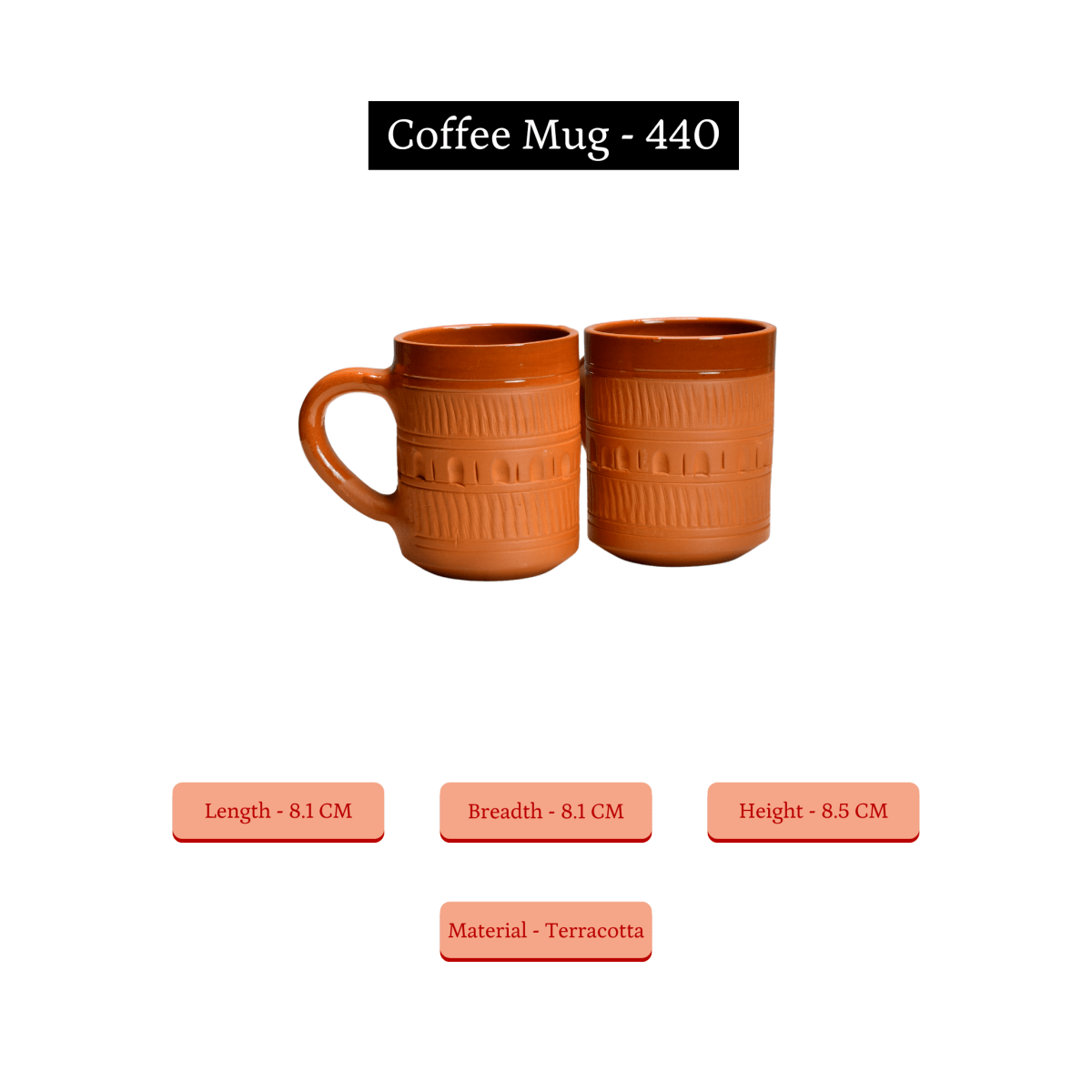 Sowpeace Traditional Terracotta Coffee Mugs (Set of 2) | Handcrafted Brown Tea & Coffee Cups for Gifting & Daily Use - Sowpeace - 