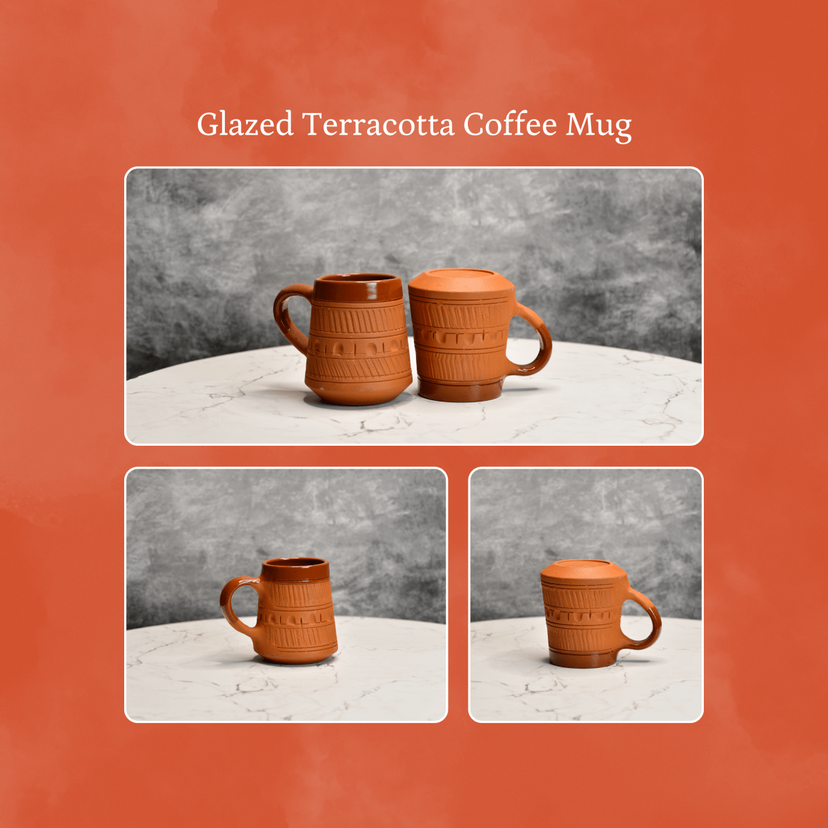 Sowpeace Traditional Terracotta Coffee Mugs (Set of 2) | Handcrafted Rustic Brown Tea & Coffee Cups for Gifting & Daily Use - Sowpeace - 