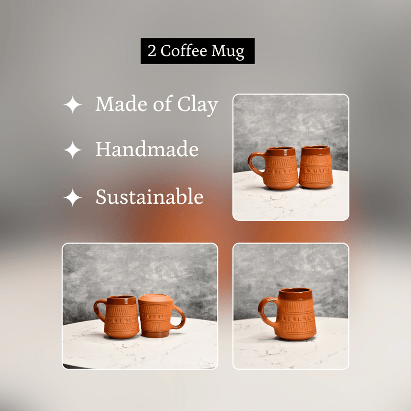Sowpeace Traditional Terracotta Coffee Mugs (Set of 2) | Handcrafted Rustic Brown Tea & Coffee Cups for Gifting & Daily Use – view 4