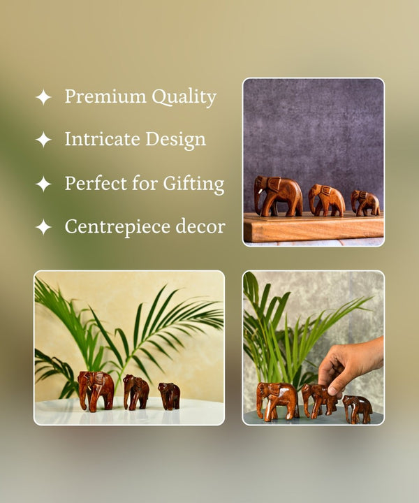Sowpeace Wooden Descending Elephant Set of 3: Artisan Tabletop Decor — image 3