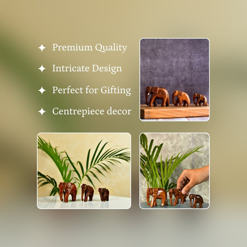 Sowpeace Wooden Descending Elephant Set of 3: Artisan Tabletop Decor – view 3