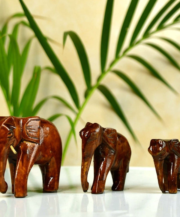 Sowpeace Wooden Descending Elephant Set of 3: Artisan Tabletop Decor — main view