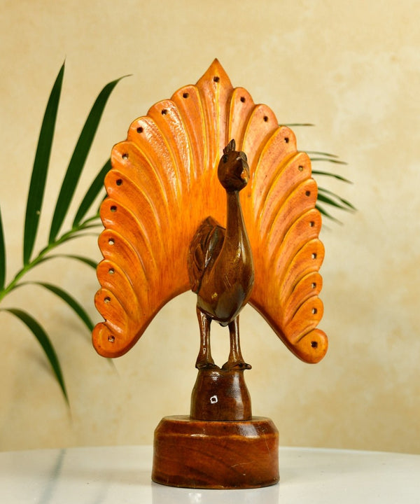 Sowpeace Wooden Peacock: Artisan Bicolor Tabletop Decor — image 5