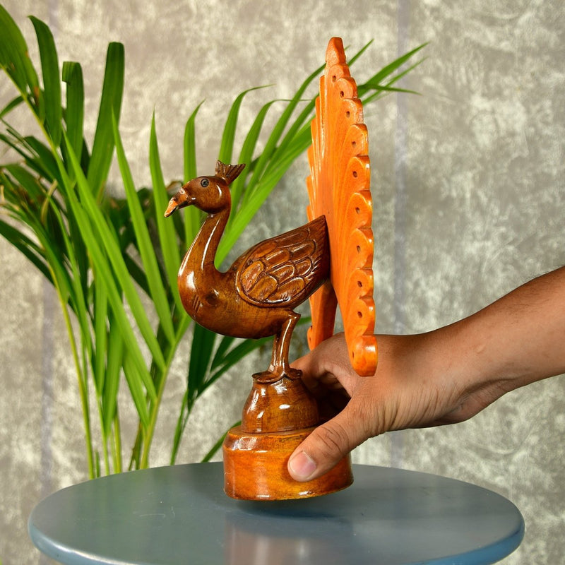 Sowpeace Wooden Peacock: Artisan Bicolor Tabletop Decor – view 2
