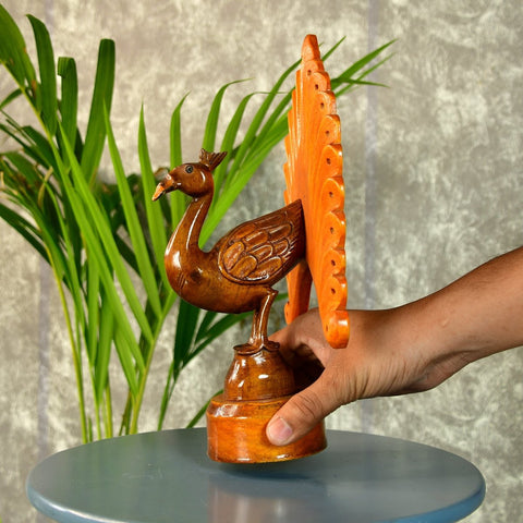 Sowpeace Wooden Peacock: Artisan Bicolor Tabletop Decor