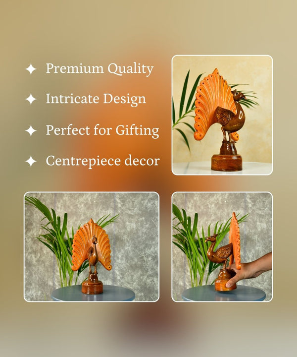 Sowpeace Wooden Peacock: Artisan Bicolor Tabletop Decor — image 3