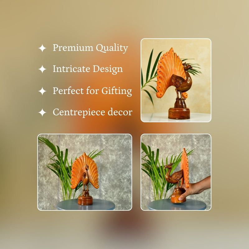 Sowpeace Wooden Peacock: Artisan Bicolor Tabletop Decor – view 3
