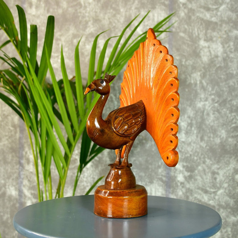 Sowpeace Wooden Peacock: Artisan Bicolor Tabletop Decor – view 1