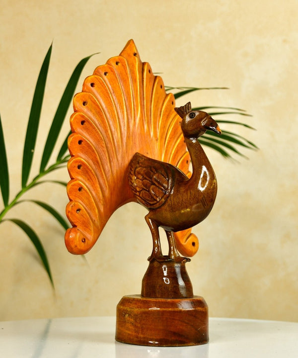 Sowpeace Wooden Peacock: Artisan Bicolor Tabletop Decor — image 6