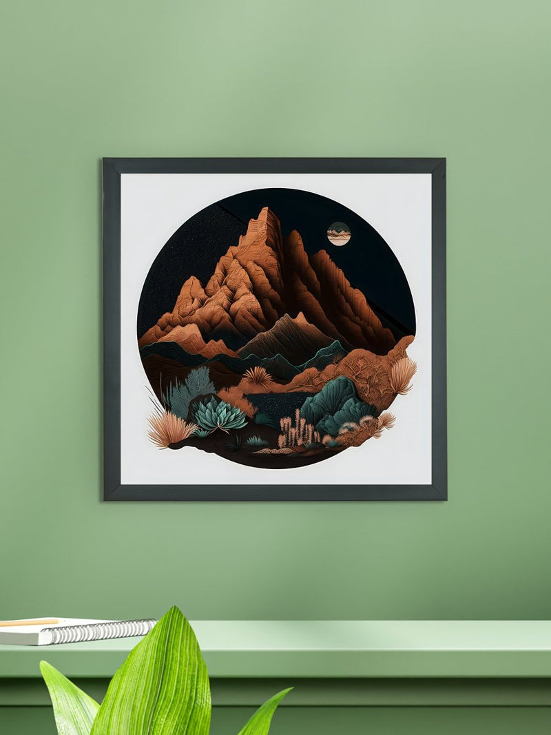 Sowpeace's Handcrafted Bohemian Mountain Abstract Art – Premium Framed Wall Decor Inspired by Indian Artforms – view 2