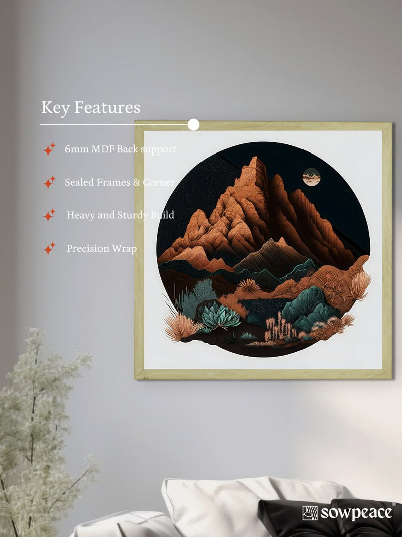 Sowpeace's Handcrafted Bohemian Mountain Abstract Art – Premium Framed Wall Decor Inspired by Indian Artforms – view 6