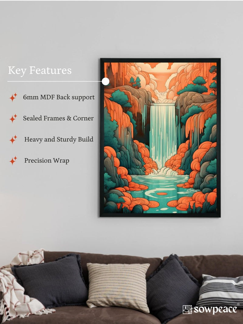 Sowpeace's Handcrafted Boho Day-Night Waterfall Line Art – Premium Set of 2, Indian-Inspired Canvas Prints – view 6