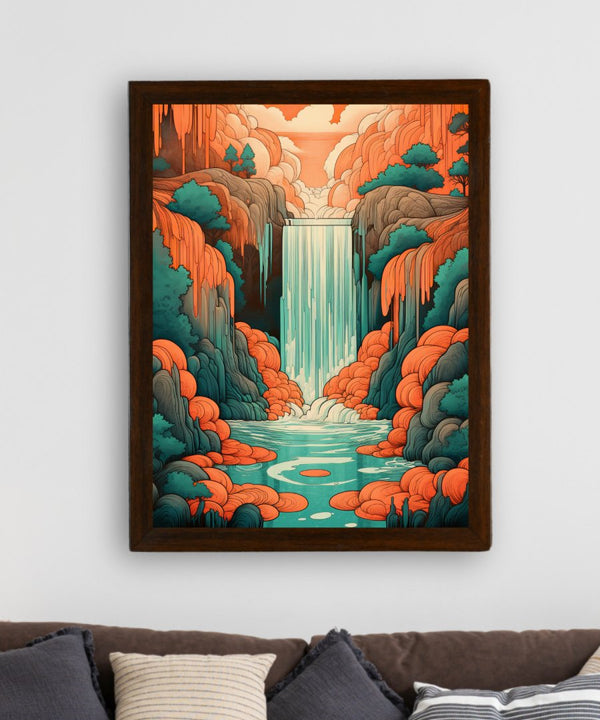 Sowpeace's Handcrafted Boho Day-Night Waterfall Line Art – Premium Set of 2, Indian-Inspired Canvas Prints — image 3
