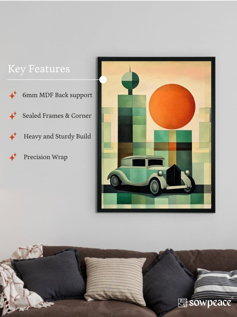 Sowpeace's Handcrafted Geometric Car Watercolor Art – Premium Indian-Inspired Canvas Wall Print for Stylish Home Decor – view 6