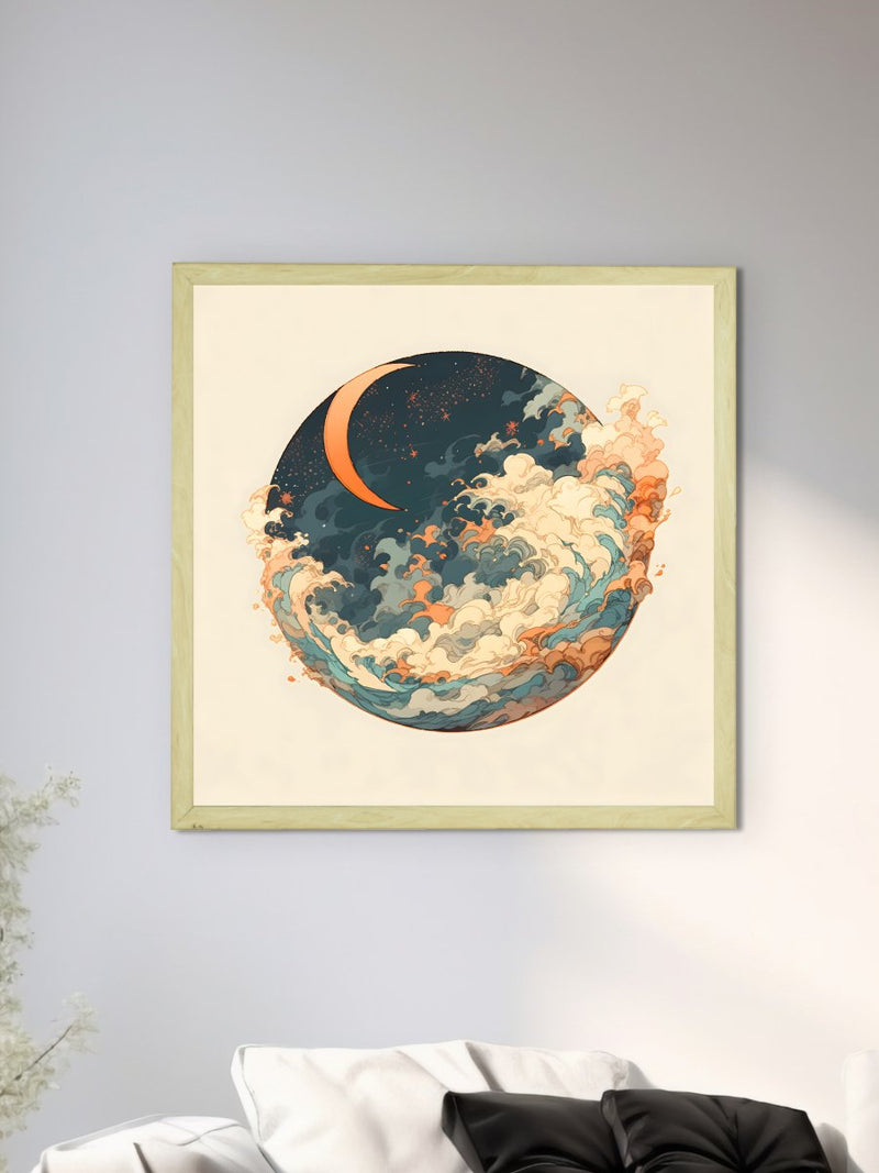 Sowpeace's Handcrafted Moon Over Earth Line Art – Premium Indian-Inspired Canvas Print for Contemporary Home Decoration – view 4