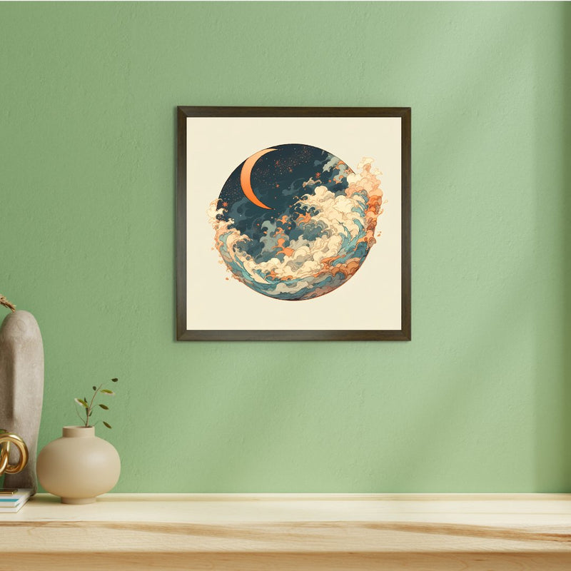 Sowpeace's Handcrafted Moon Over Earth Line Art – Premium Indian-Inspired Canvas Print for Contemporary Home Decoration – view 3