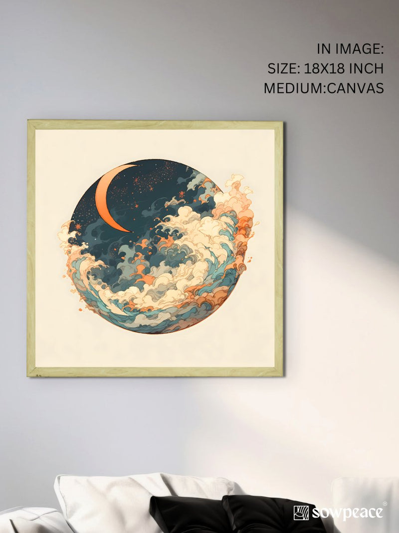 Sowpeace's Handcrafted Moon Over Earth Line Art – Premium Indian-Inspired Canvas Print for Contemporary Home Decoration – view 5