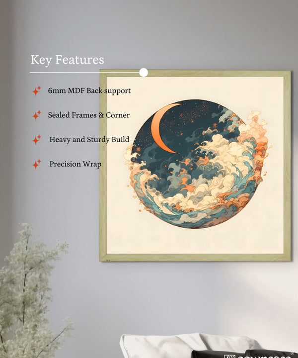 Sowpeace's Handcrafted Moon Over Earth Line Art – Premium Indian-Inspired Canvas Print for Contemporary Home Decoration — image 6