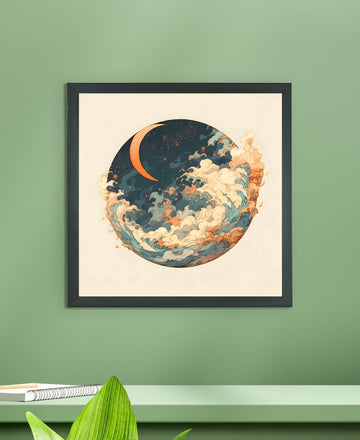 Sowpeace's Handcrafted Moon Over Earth Line Art – Premium Indian-Inspired Canvas Print for Contemporary Home Decoration — alternate view
