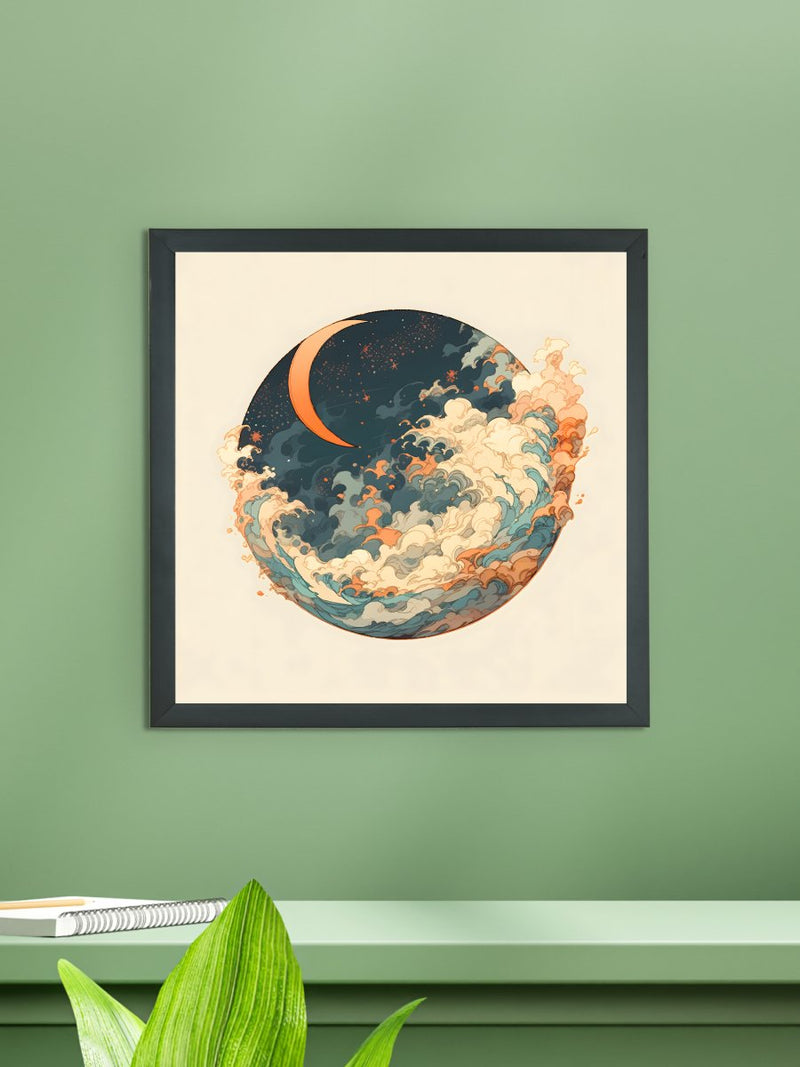 Sowpeace's Handcrafted Moon Over Earth Line Art – Premium Indian-Inspired Canvas Print for Contemporary Home Decoration – view 2