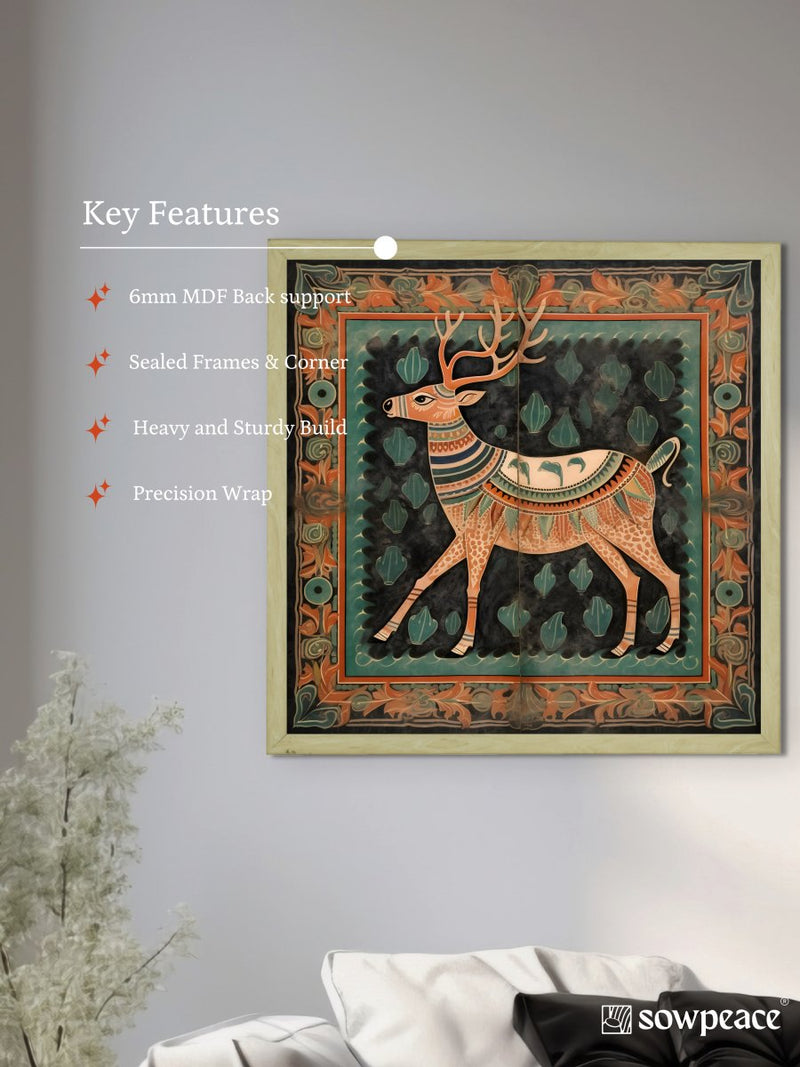 Sowpeace's Handcrafted Premium Pichwai Reindeer Abstract Wall Painting – Canvas Decor for Elegant and Cultural Interiors – view 6