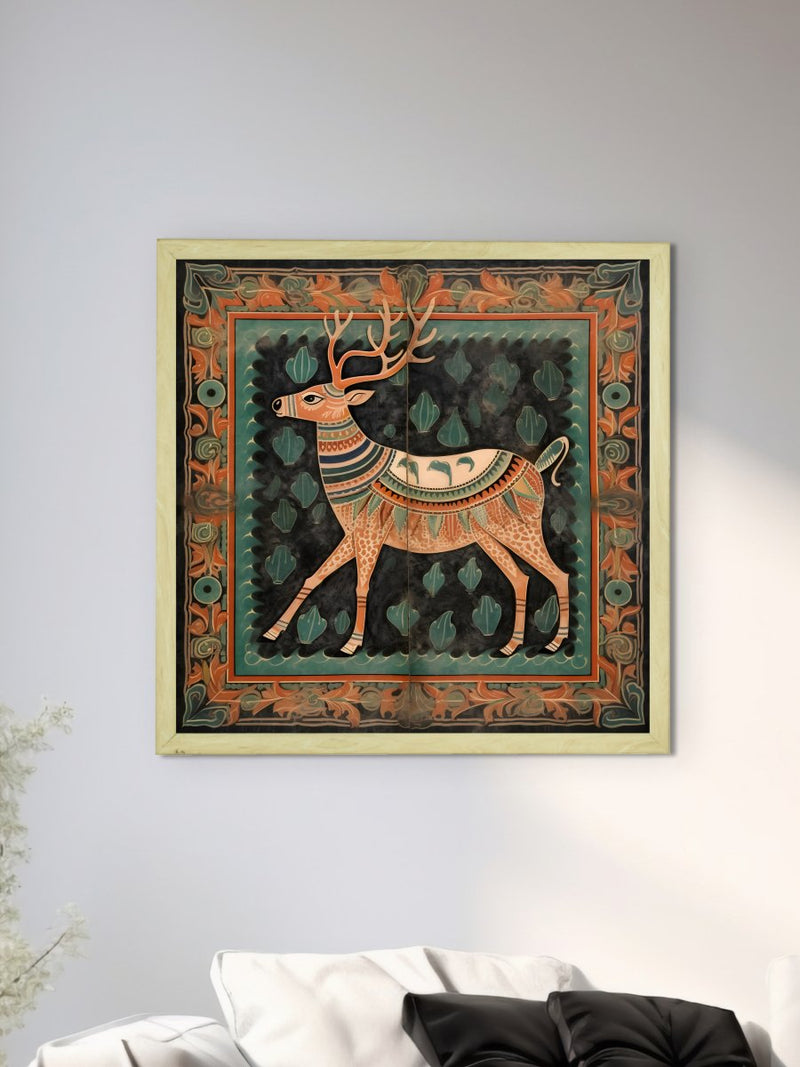 Sowpeace's Handcrafted Premium Pichwai Reindeer Abstract Wall Painting – Canvas Decor for Elegant and Cultural Interiors – view 4