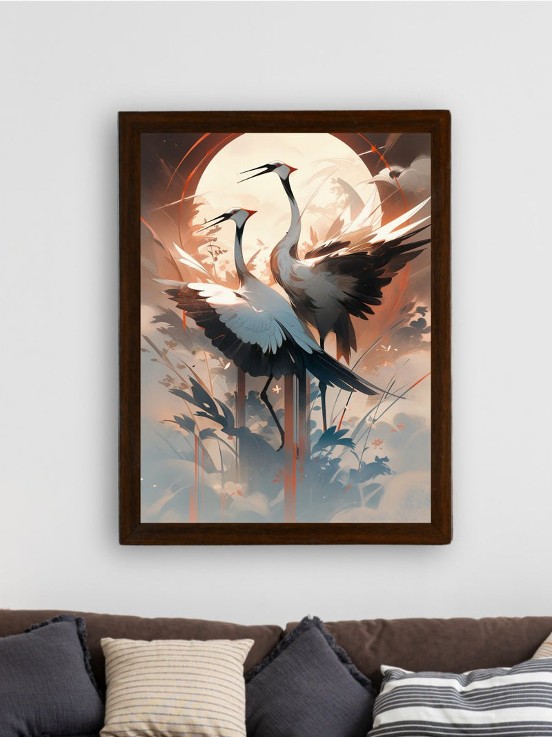 Sowpeace's Handcrafted Sarus Crane Abstract Sky Wall Art – Premium Set of 2, Indian-Inspired Canvas Prints for Modern Home Decor – view 3