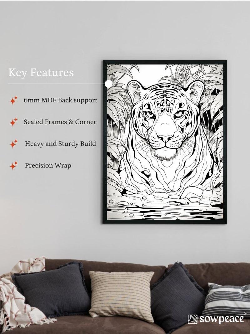 Stripes of Serenity: Sowpeace Handcrafted Tiger Wall Art – Premium Indian-Inspired Canvas Print for Elegant Home Decor – view 6