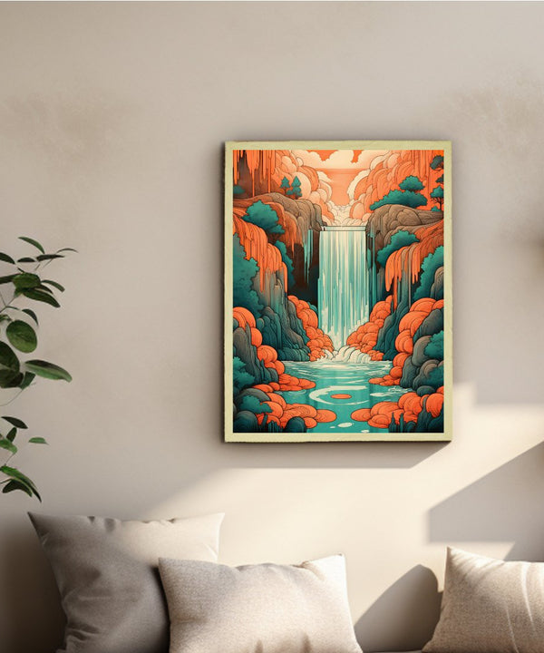 Sowpeace's Handcrafted Boho Day-Night Waterfall Line Art – Premium Set of 2, Indian-Inspired Canvas Prints — image 4