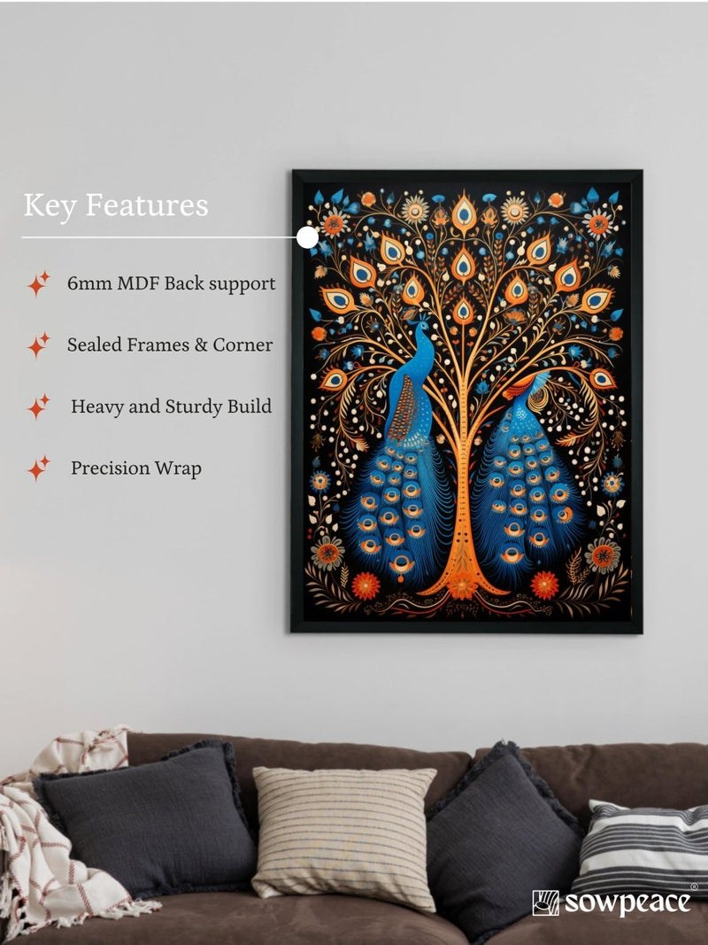Twin Flames: Handcrafted Enchanting Peacock Print – Premium Indian-Inspired Canvas Art for Modern Home Decoration – view 6