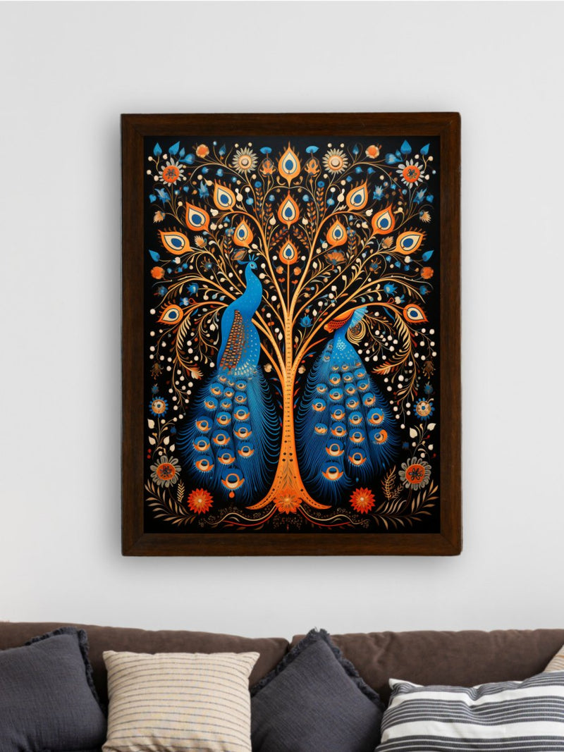Twin Flames: Handcrafted Enchanting Peacock Print – Premium Indian-Inspired Canvas Art for Modern Home Decoration – view 3