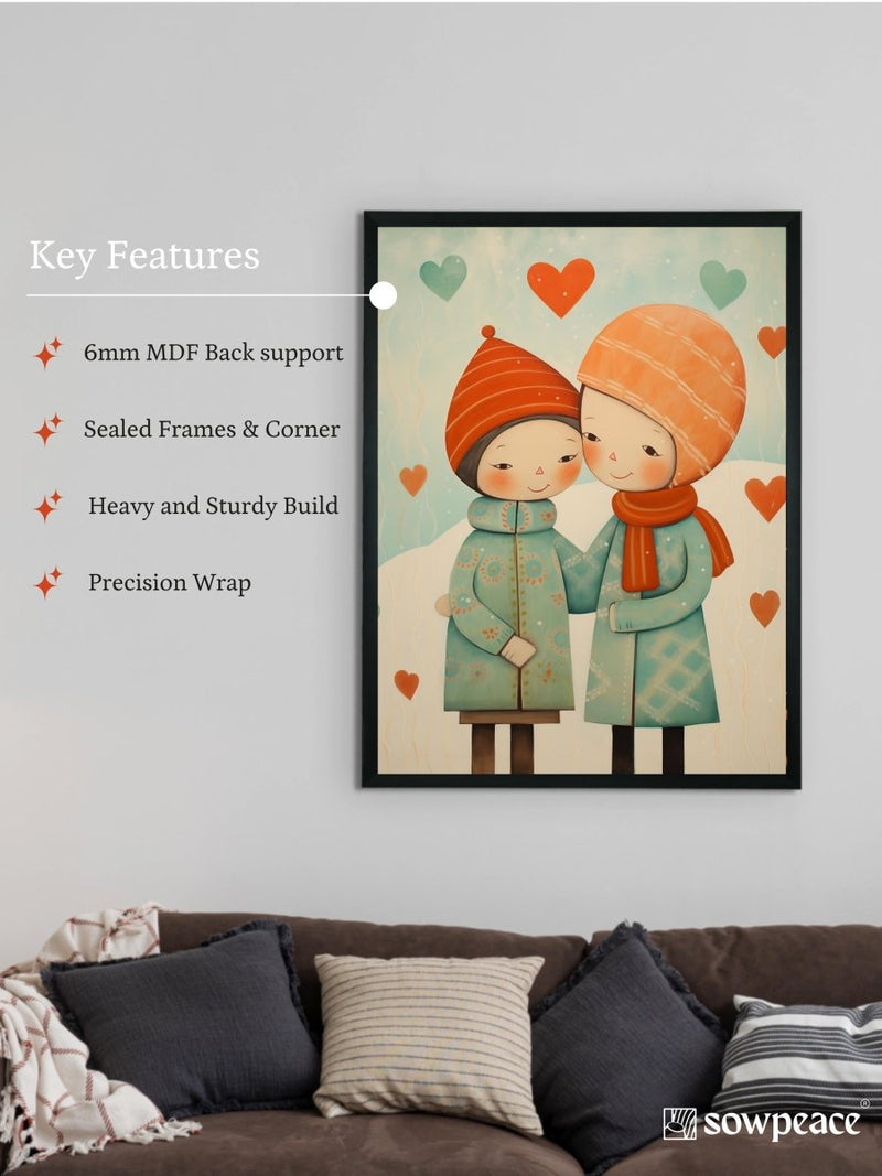 Warmth Within: Sowpeace's Premium Boy & Girl Winter Canvas Art – Handcrafted Indian-Inspired Prints for Cozy Holiday Decor – view 6