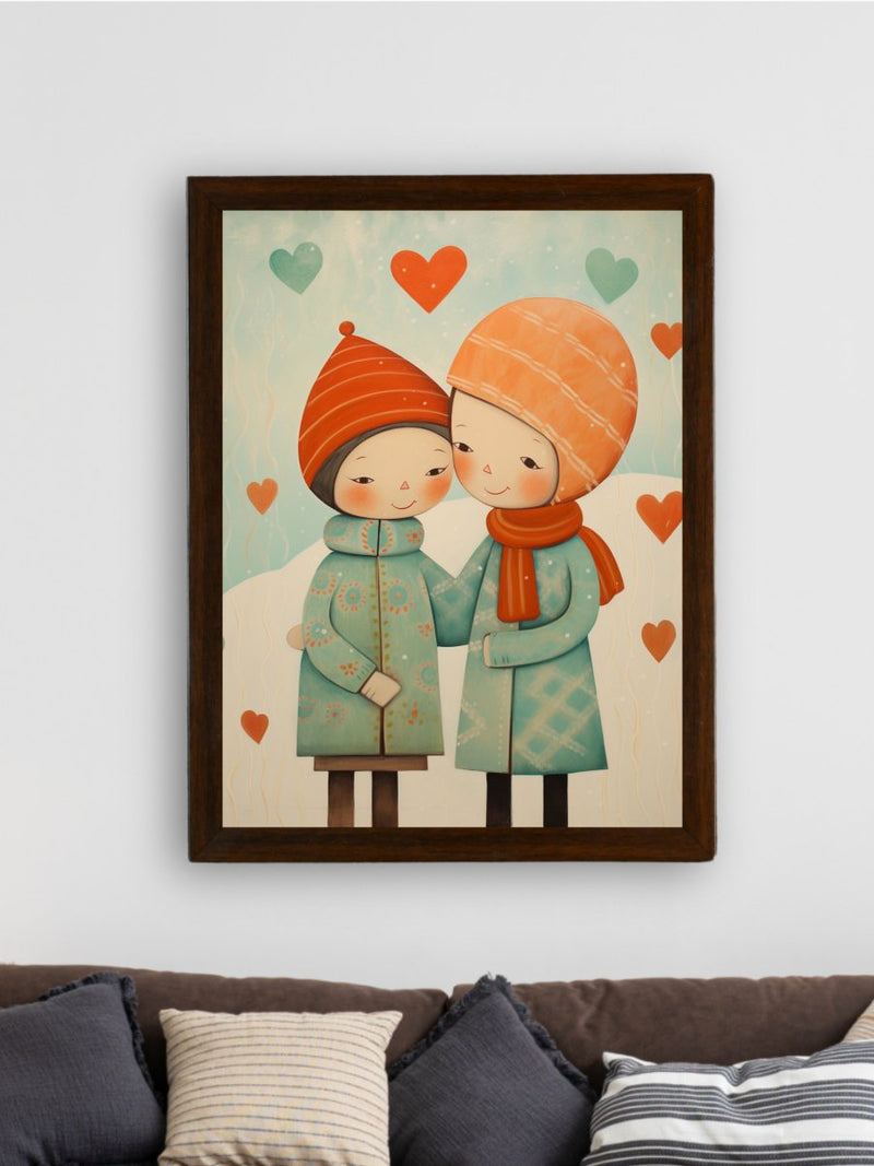 Warmth Within: Sowpeace's Premium Boy & Girl Winter Canvas Art – Handcrafted Indian-Inspired Prints for Cozy Holiday Decor – view 3
