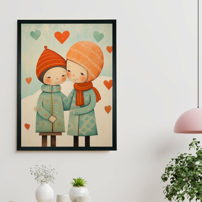 Warmth Within: Sowpeace's Premium Boy & Girl Winter Canvas Art – Handcrafted Indian-Inspired Prints for Cozy Holiday Decor – view 2