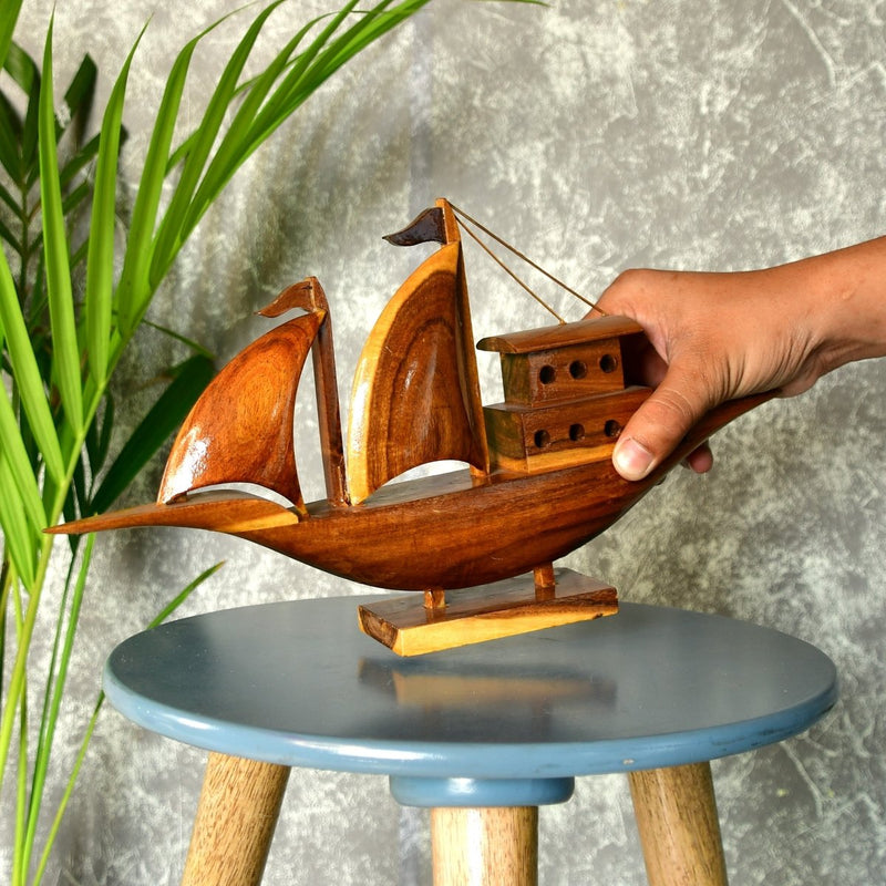 Wooden House Boat: Artisan-Crafted Tabletop Elegance – view 6