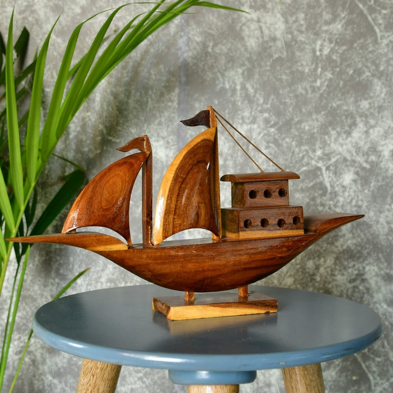 Wooden House Boat: Artisan-Crafted Tabletop Elegance – view 5