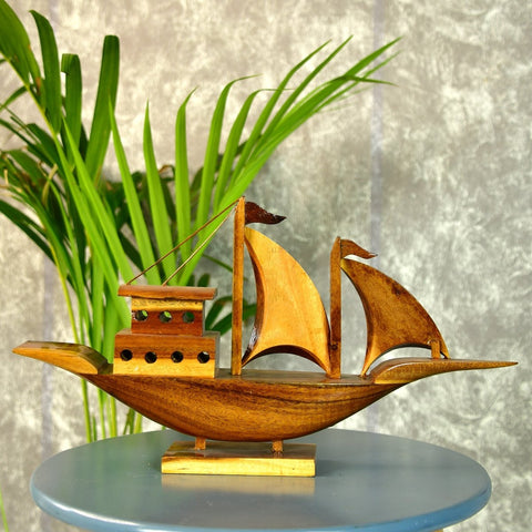 Wooden House Boat: Artisan-Crafted Tabletop Elegance