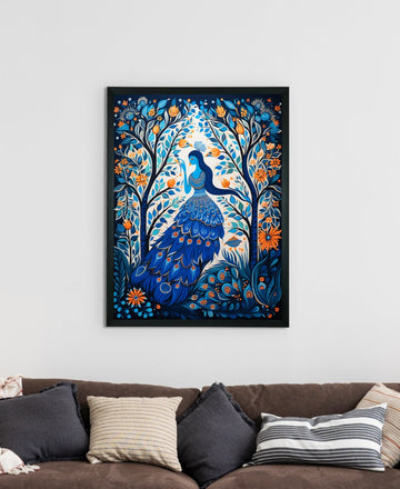 Sowpeace Harmony: Handcrafted Blue Women & Peacock Art – Premium Indian-Inspired Canvas Print for Elegant Decor — alternate view