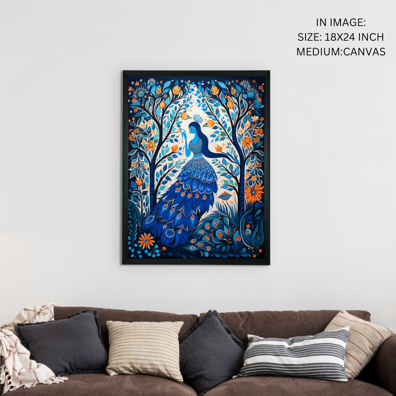 Sowpeace Harmony: Handcrafted Blue Women & Peacock Art – Premium Indian-Inspired Canvas Print for Elegant Decor – view 5