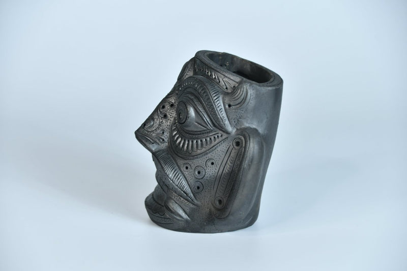 Unique Black Terracotta Asur Mask with Vase - Artisan Home Décor – view 7