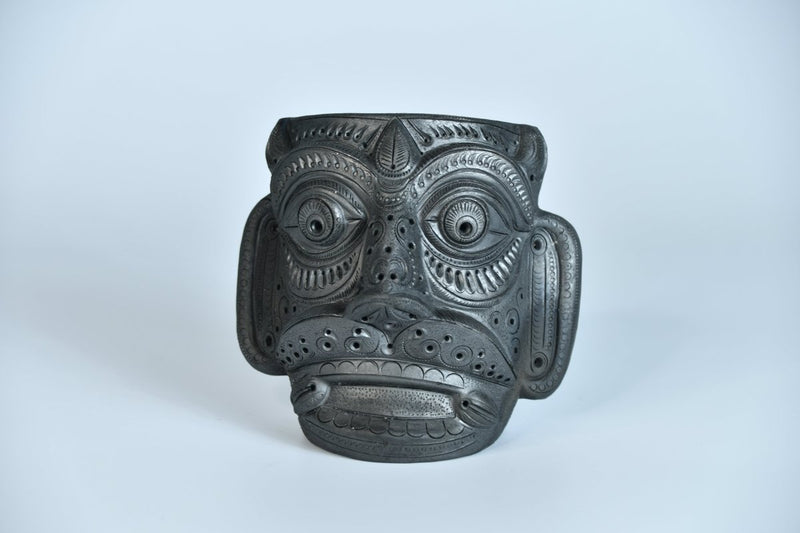 Unique Black Terracotta Asur Mask with Vase - Artisan Home Décor – view 6