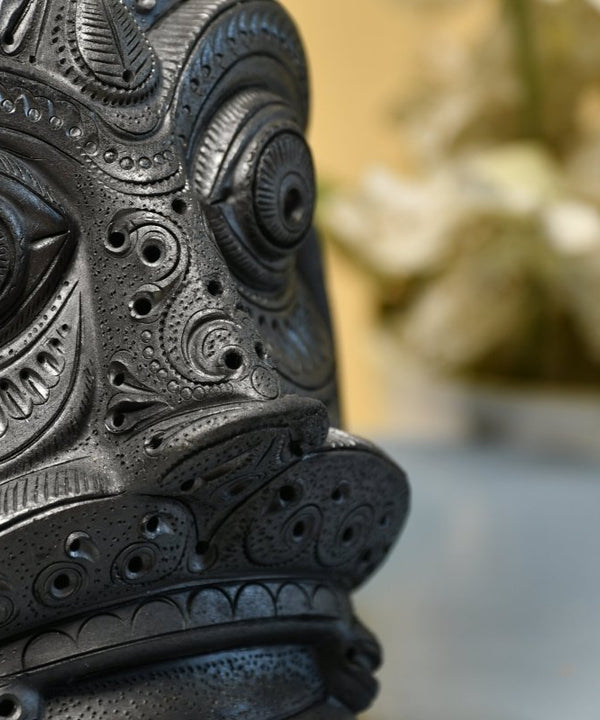 Unique Black Terracotta Asur Mask with Vase - Artisan Home Décor — image 2
