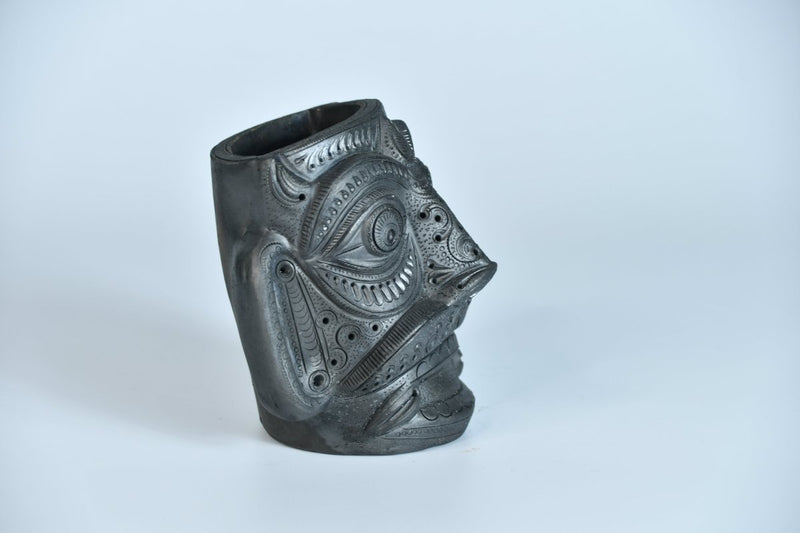 Unique Black Terracotta Asur Mask with Vase - Artisan Home Décor – view 8