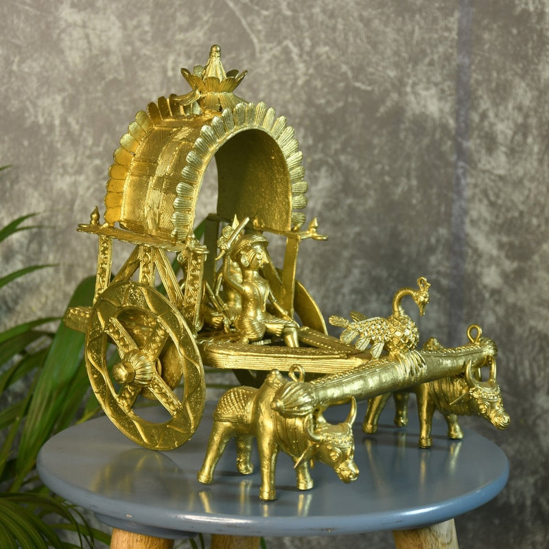 Large Dhokra Craft - Cow Cart Brass Decor – view 4